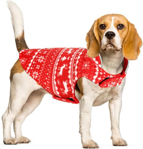 Mogoko Christmas Reversible Dog Sweater Safety Reflective Cat Cold Weather Coats Pet Jacket with Harness/Leash Hole for Puppy Small Dog Cat Red in Saudi Arabia