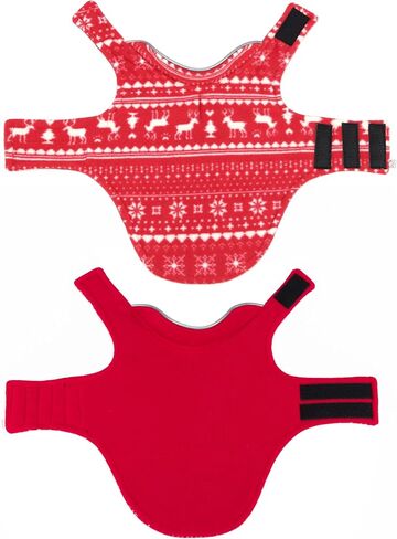Mogoko Christmas Reversible Dog Sweater Safety Reflective Cat Cold Weather Coats Pet Jacket with Harness/Leash Hole for Puppy Small Dog Cat Red in Saudi Arabia