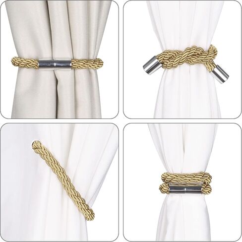 Groleca 2 حزمة ستائر مغناطيسية قوية Tiebacks الستار Holdbacks الستار سحب ظهورهم الستار العلاقات الستار التعادل ظهورهم مع حبل تويست أكثر سمكا وترقية Tiebacks المغناطيسي القوي للستائر (الجمل، 2) in Kuwait
