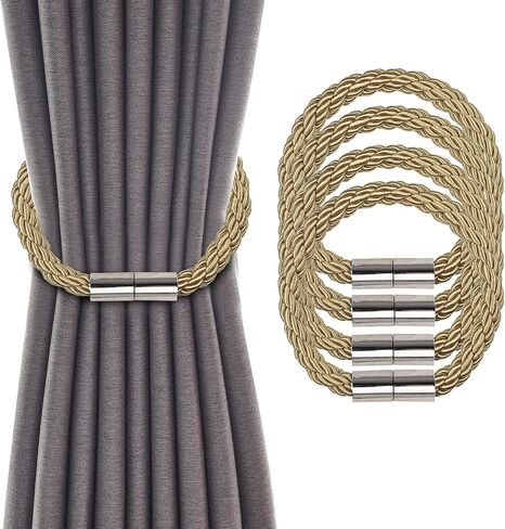 Groleca 2 حزمة ستائر مغناطيسية قوية Tiebacks الستار Holdbacks الستار سحب ظهورهم الستار العلاقات الستار التعادل ظهورهم مع حبل تويست أكثر سمكا وترقية Tiebacks المغناطيسي القوي للستائر (الجمل، 2) in Kuwait