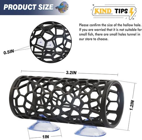 ابيزو نفق بيتا، كهف بيتا، اسود، مخبأ بيت اسماك بيتا المجوف لحوض السمك، العاب زينة امنة لروبيان البيتا، ملحقات ديكور in Kuwait