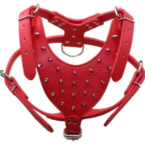 Leather Spiked & Studded Medium & Large Dog Harness for Pit Bull, Mastiff, Boxer, Bull Terrier (Red) in Kuwait