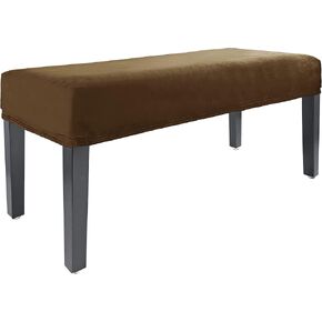 MikiUp Velvet Dining Room Bench Covers - Soft Stretch Spandex Washable Bench Slipcover, Removable Upholstered Bench Seat Protector for Living Room and Bedroom, Coffee in Kuwait