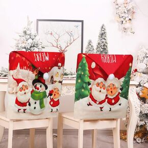 Christmas Chair Covers Set of 4 Merry Christmas Dining Room Chair Back Slipcovers Santa Claus Snowman Xmas Chair Covers for Christmas Holiday Home Decor in Kuwait