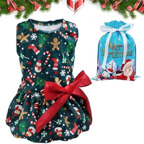 DK177 Dogs Dresses Lightweight Velvet Christmas Pet Clothes, Puppy Dress Doggie Party Girl One Piece with Bowknot Cat Apparel Holiday Puppy Cat Costume New Year Gift for Small Medium Dogs (Green) in Kuwait