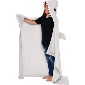 بطانية بغطاء للرأس يمكن ارتداؤها من Silver Lilly Shark - عباءة من الصوف الناعم على شكل حيوانات ملفوفة حول الملابس، عباءة بطانية للأطفال in Kuwait