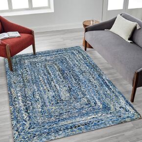 سجادة منطقة مريحة من قماش الجوت الدنيم المضفر مقاس 3x5 قدم - سجادة منسوجة يدويًا لبيت المزرعة - سجادة مضادة للانزلاق لغرفة النوم وغرفة المعيشة والمطبخ والمدخل والمدخل - سجادة منطقة مضفرة من قماش الدنيم الجوت in Kuwait