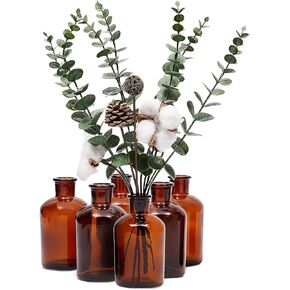 Farmlyn Creek 6 Pack Small Glass Vases for Centerpieces, Amber 7.5 oz Propagation Jars for Flowers, Table Centerpieces, Apothecary, Home Decor (2.8 x 5 in)