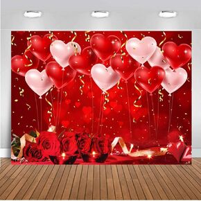 CHAIYA 7x5ft Valentine's Day Backdrop Red Glitter Balloons Love Sweethearts Romantic Lover Photography Background Romantic Red Rose Flowers Bokeh Valentine's Day Bridal Shower Party Banner CY-202 in Saudi Arabia