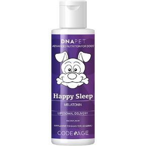 قطرات سائلة من الميلاتونين من DNA PET Happy Sleep، تركيبة مهدئة من فيتامين E، مكمل للعناية بالكلاب من بروتين مصل اللبن، مركب الفوسفوليبيد والفوسفاتيديل كولين، نكهة لحم الخنزير المقدد المدخن، خالي من السكر، غير معدل وراثيًا، 7.6 أونصة سائلة in Kuwait