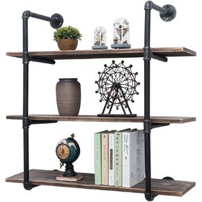 Industrial Pipe Shelving Wall Mounted,24in Rustic Metal Floating Shelves,Steampunk Real Wood Book Shelves,Wall Shelf Unit Bookshelf Hanging Wall Shelves,Farmhouse Kitchen Bar Shelving(2 Tier) in Kuwait