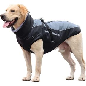 Etdane Dog Winter Coat Waterproof Pet Snow Jacket Reflective Doggy Puffer Vest with Harness Adjustable Furry Collar for Hiking Outdoor Gray/6XL in Kuwait