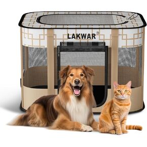 روضة أطفال محمولة للكلاب من LAKWAR قابلة للطي للاستخدام الداخلي/الخارجي للكلاب الصغيرة والقطط والقطط والدجاج والأرانب، رائعة للسفر والتخييم، بما في ذلك حقيبة الحمل (متوسطة (32 بوصة × 24 بوصة × 22 بوصة)) in Kuwait