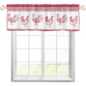 GRJIRAC Window Treatment Valance Blue Rooster Hen Chicken Kitchen Valance Curtain Country Farmhouse Cute Animal Rod Pocket Curtain for Windows Decor 54x18 inch, 1 Panel in Kuwait