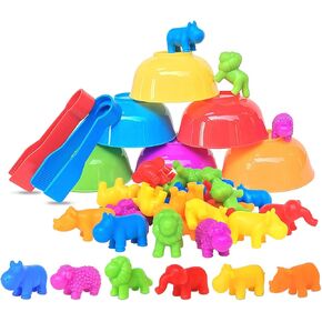 Counting Animals Matching Games Color Sorting Stacking Toys with Bowls Preschool Learning Activities Educational Montessori Sensory STEM Toy Daycare Sets Gift for Toddlers Kids Boys Girls Aged 3+ Year