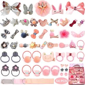 زوكون مشابك شعر وربطات شعر للاطفال، 54 قطعة من مشابك الشعر اللطيفة على شكل فيونكة، لون بينك فاتح + برتقالي + رمادي، مجانية in Kuwait