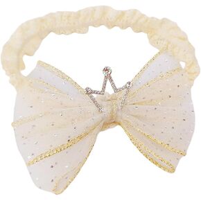 Bethynas Cute Bow-knot Lace Headband for Baby Girls Christening White Soft Cotton Elastic Lace Hairband Infant Toddlers Bows Crown Hair Accessories (Crown- beige)