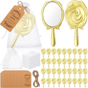 Suzile 36 Set Rose Handheld Mirrors Bulk for Guests Party Favor Quinceanera Gift Wedding Party Favors Include Vintage Handheld Mirrors and Thank You Tags with Organza Bags for Birthday(Gold)