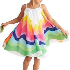 Toddler Baby Girl Summer Dress Rainbow Stripe Strap Beach Sun skirt Clothes
