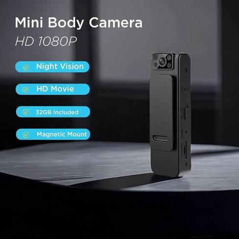 Sheawasy Body Camera 1080p, Wearable Body Worn Cameras, Pocket Bodycam for Law Enforcement, Security Guard, 4 Hours Battery Life, 32GB inside, for Indoor and Outdoor Us in Kuwait