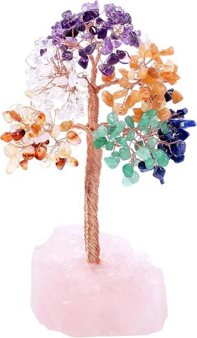 VadiForest Chakra Crystal Tree of Life Money Tree Natural Gemstone Tree Rose Quartz Base Copper Wrapped with Healing Crystals Tumbled Stones Artificial Trees Crystal Indoor Home Decor for Good Luck in Kuwait