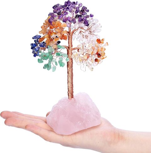 VadiForest Chakra Crystal Tree of Life Money Tree Natural Gemstone Tree Rose Quartz Base Copper Wrapped with Healing Crystals Tumbled Stones Artificial Trees Crystal Indoor Home Decor for Good Luck in Kuwait