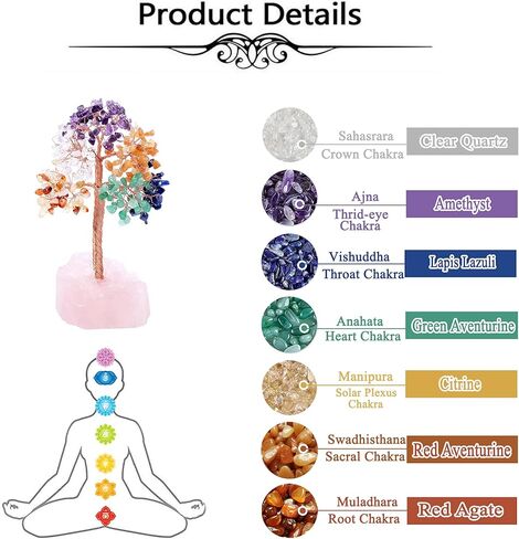 VadiForest Chakra Crystal Tree of Life Money Tree Natural Gemstone Tree Rose Quartz Base Copper Wrapped with Healing Crystals Tumbled Stones Artificial Trees Crystal Indoor Home Decor for Good Luck in Kuwait