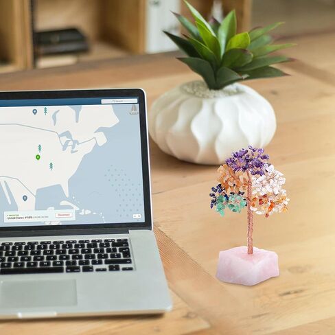 VadiForest Chakra Crystal Tree of Life Money Tree Natural Gemstone Tree Rose Quartz Base Copper Wrapped with Healing Crystals Tumbled Stones Artificial Trees Crystal Indoor Home Decor for Good Luck in Kuwait
