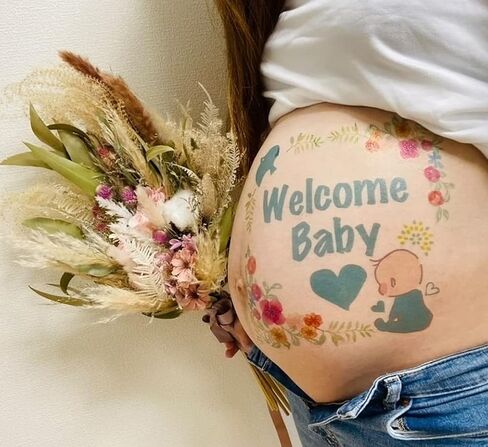 tuzuru Pregnancy Belly Stickers Tattoo Stickers body paint sticker Cute Pregnancy Baby Bump Belly Stickers for Baby Shower Maternity Gifts (B) in Saudi Arabia