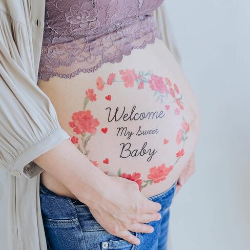 tuzuru Pregnancy Belly Stickers Tattoo Stickers body paint sticker Cute Pregnancy Baby Bump Belly Stickers for Baby Shower Maternity Gifts (B) in Saudi Arabia