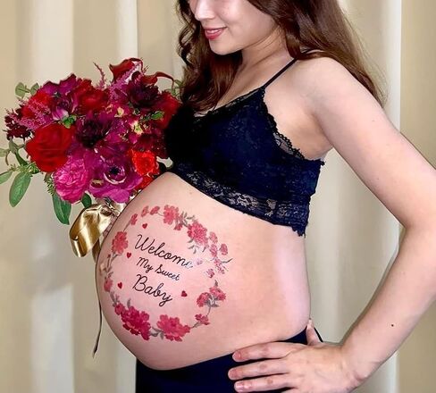 tuzuru Pregnancy Belly Stickers Tattoo Stickers body paint sticker Cute Pregnancy Baby Bump Belly Stickers for Baby Shower Maternity Gifts (B) in Saudi Arabia