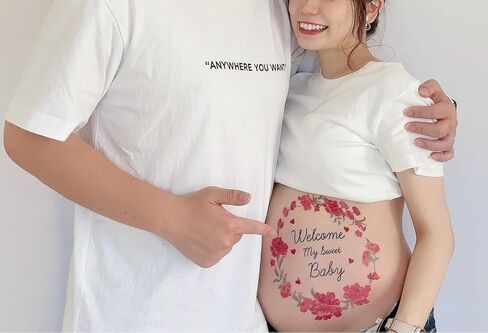 tuzuru Pregnancy Belly Stickers Tattoo Stickers body paint sticker Cute Pregnancy Baby Bump Belly Stickers for Baby Shower Maternity Gifts (B) in Saudi Arabia