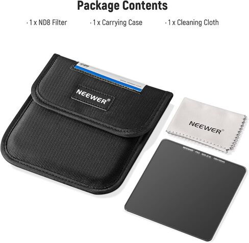 NEEWER 100 x 100mm ND8 Square ND Filter، 3 Stop Ultra Slim HD Optical Glass 28 طلاء متعدد الطبقات ND Filter مع حقيبة حمل in Kuwait
