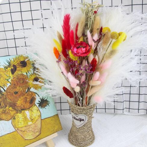 باقة زهور مجففة من CITYES، زهور طبيعية مجففة، ديكور عشبي، ذيل أرنب، الخشخاش، زهور اصطناعية، كرات القمح، كرات بيلي، زهور مجففة للمنزل، حفل زفاف، زهور، قطع مركزية للطاولة in Kuwait