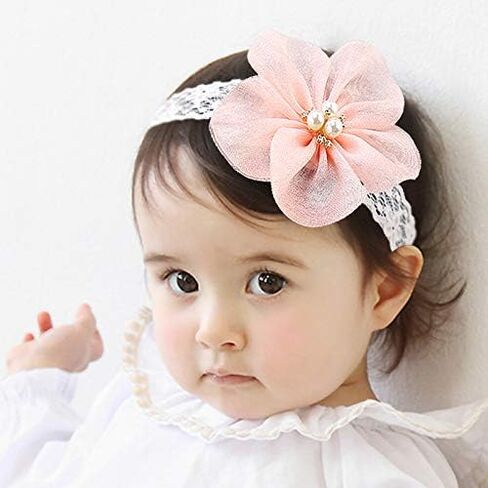 Kercisbeauty Baby Girls Flower Bows Headband Lace Headwear for Toddler Babies Elastic Adjustable Head piece Wreath Halloween Holiday Sunday Headband (Pink) in Saudi Arabia