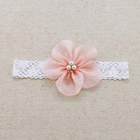 Kercisbeauty Baby Girls Flower Bows Headband Lace Headwear for Toddler Babies Elastic Adjustable Head piece Wreath Halloween Holiday Sunday Headband (Pink) in Saudi Arabia