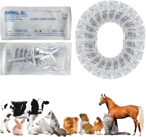 رقائق دقيقة للكلاب والحيوانات الاليفة من ايكيزويلور، رقائق صغيرة عالمية بتقنية تحديد الهوية بموجات الراديو 1.4×8 ملم قابلة للزرع للقطط والخيول والجراء - رقائق متوافقة مع ايزو مع مجموعة زرع بالجملة in Kuwait