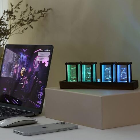 KOYPEM Nixie Tube Clock,Easy Alarm Settings and 12/24h Display - A Retro Gift to Decorate Your Desk and Bedroom in Saudi Arabia