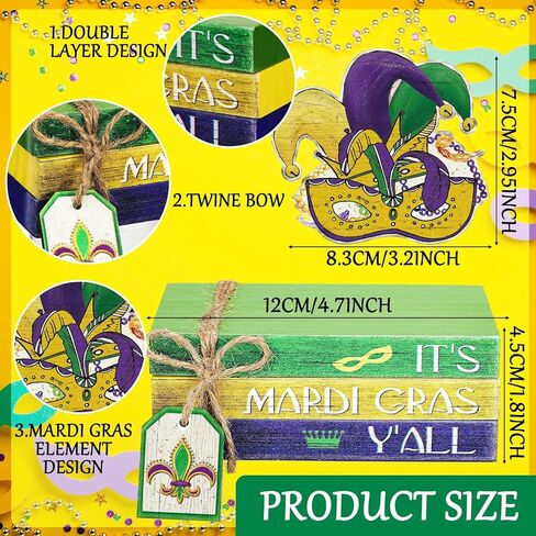 Menkxi 4 Pieces Mardi Gras Tiered Tray Decor Wooden Truck Mask Celebration Farmhouse Table Shelf Decorations Mini Mardi Gras Decorations Book Decor Rustic Decor Sign for Mardi Gras Holiday (Truck) in Kuwait