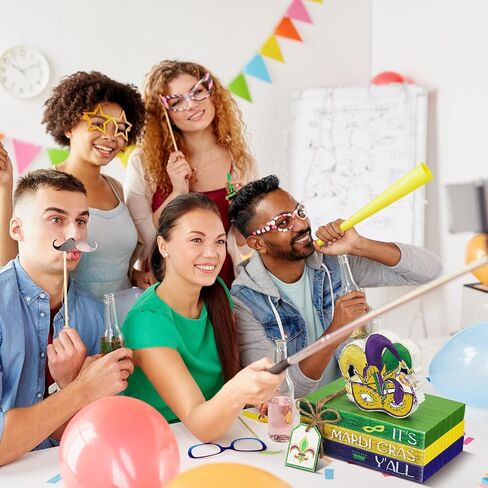 Menkxi 4 Pieces Mardi Gras Tiered Tray Decor Wooden Truck Mask Celebration Farmhouse Table Shelf Decorations Mini Mardi Gras Decorations Book Decor Rustic Decor Sign for Mardi Gras Holiday (Truck) in Kuwait