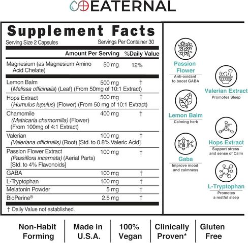 النوم الطبيعي طوال الليل يدعم تكوين عدم العادة | النوم يساعد على نوم أطول وأعمق | مكمل النوم مع جذر فاليريان، البابونج، غابا، الميلاتونين، المغنيسيوم | 60 قيراط in Kuwait