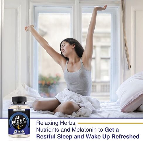 النوم الطبيعي طوال الليل يدعم تكوين عدم العادة | النوم يساعد على نوم أطول وأعمق | مكمل النوم مع جذر فاليريان، البابونج، غابا، الميلاتونين، المغنيسيوم | 60 قيراط in Kuwait