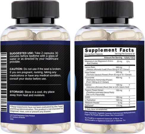 النوم الطبيعي طوال الليل يدعم تكوين عدم العادة | النوم يساعد على نوم أطول وأعمق | مكمل النوم مع جذر فاليريان، البابونج، غابا، الميلاتونين، المغنيسيوم | 60 قيراط in Kuwait