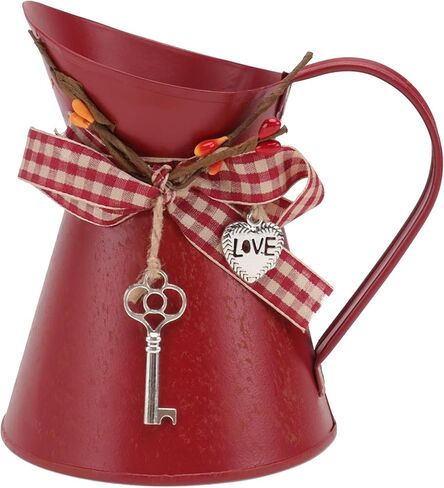 Rustic Iron Flower Planter Shabby Chic Vase Small Metal Vase Vintage Milk Jug Mini Pitcher Farmhouse Decorative Flower Vase for Home Kitchen Bathroom Decor Rustic vase Red Vintage Flower vases in Saudi Arabia