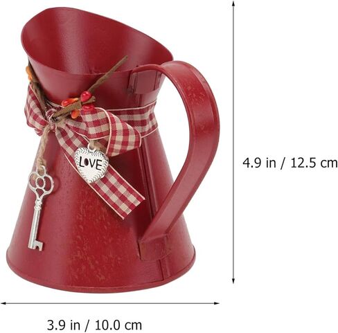 Rustic Iron Flower Planter Shabby Chic Vase Small Metal Vase Vintage Milk Jug Mini Pitcher Farmhouse Decorative Flower Vase for Home Kitchen Bathroom Decor Rustic vase Red Vintage Flower vases in Saudi Arabia