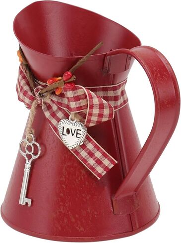 Rustic Iron Flower Planter Shabby Chic Vase Small Metal Vase Vintage Milk Jug Mini Pitcher Farmhouse Decorative Flower Vase for Home Kitchen Bathroom Decor Rustic vase Red Vintage Flower vases in Saudi Arabia