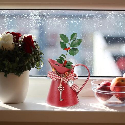 Rustic Iron Flower Planter Shabby Chic Vase Small Metal Vase Vintage Milk Jug Mini Pitcher Farmhouse Decorative Flower Vase for Home Kitchen Bathroom Decor Rustic vase Red Vintage Flower vases in Saudi Arabia