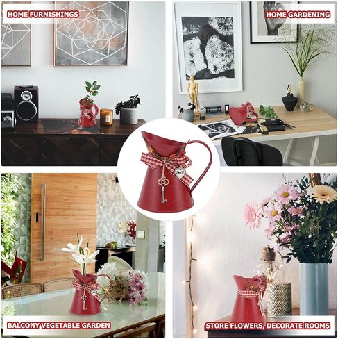 Rustic Iron Flower Planter Shabby Chic Vase Small Metal Vase Vintage Milk Jug Mini Pitcher Farmhouse Decorative Flower Vase for Home Kitchen Bathroom Decor Rustic vase Red Vintage Flower vases in Saudi Arabia
