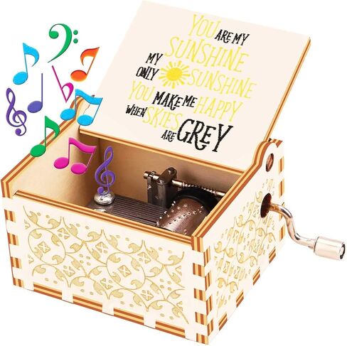 صندوق الموسيقى LMS You are My Sunshine صندوق الموسيقى المحفور بالليزر هدية للابنة من الأم في عيد ميلاد عيد الميلاد وعيد الحب لابنتها (You are My Sunshine White) in Kuwait