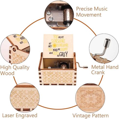 صندوق الموسيقى LMS You are My Sunshine صندوق الموسيقى المحفور بالليزر هدية للابنة من الأم في عيد ميلاد عيد الميلاد وعيد الحب لابنتها (You are My Sunshine White) in Kuwait